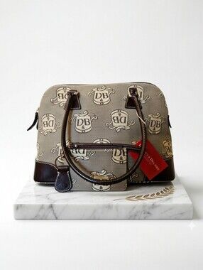 Dooney & Bourke DB Monogram Satchel + Wristlet Set NWT Gray Canvas Leather